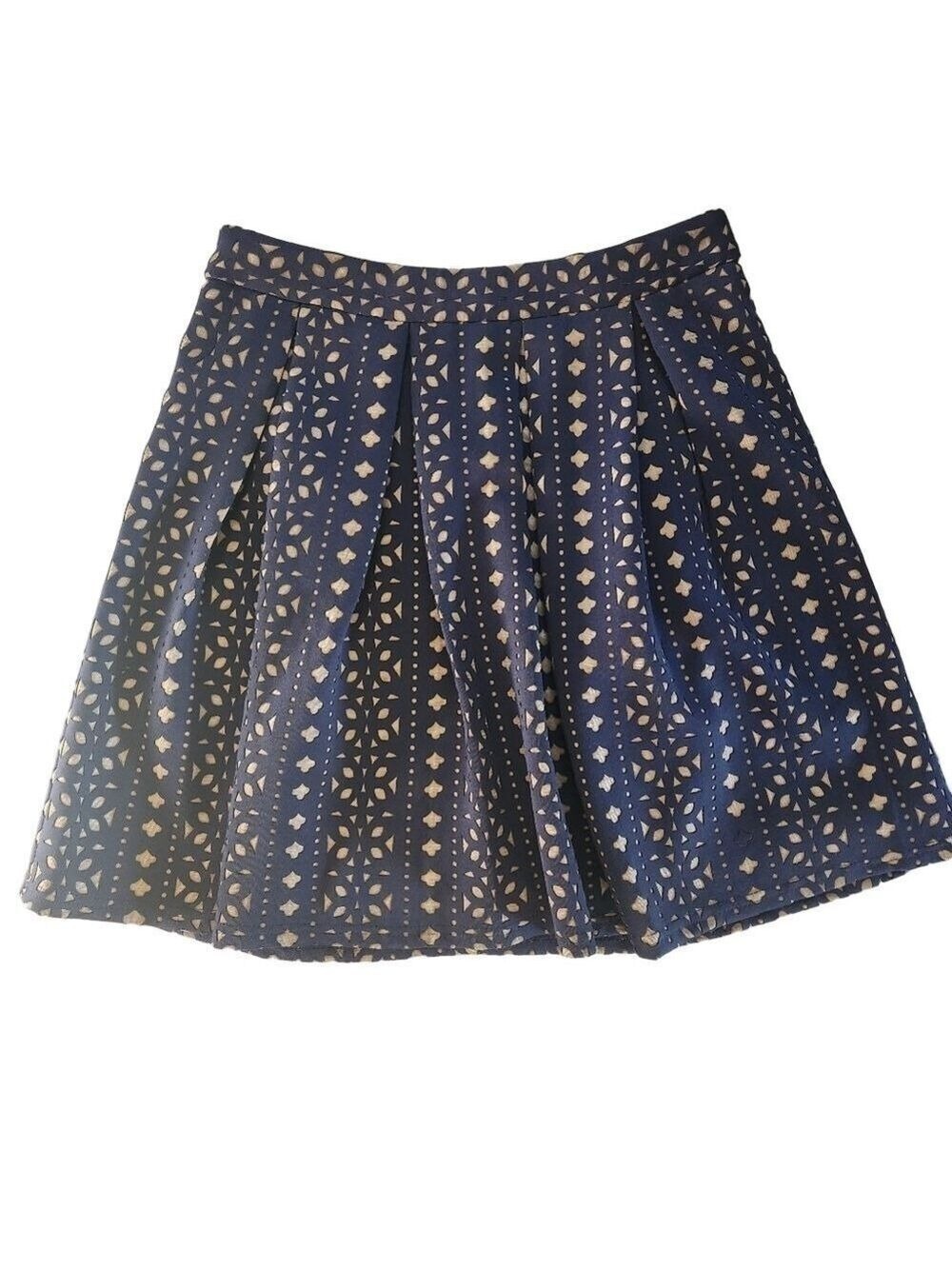 BLUE RAIN eyelet gold blue navy pleated skirt M Mini